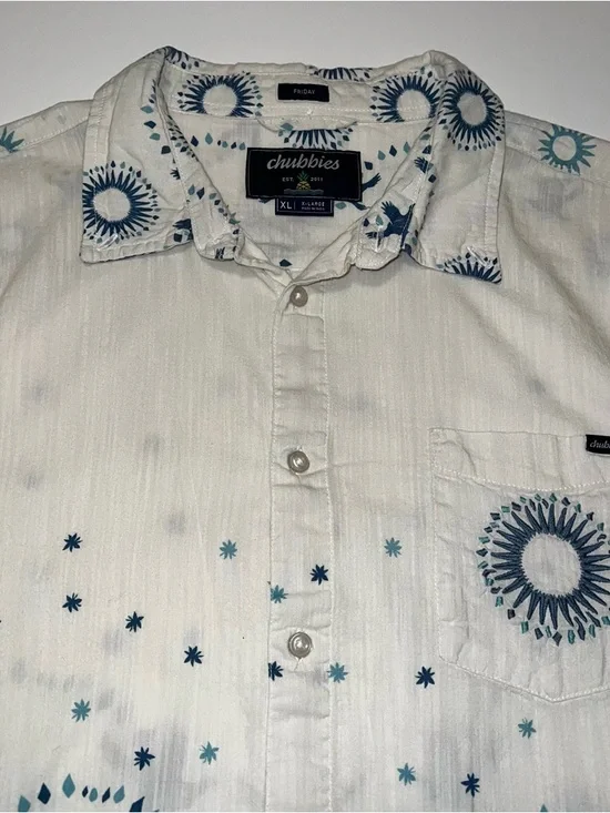 Chubbies Men’s Off White Tropical Friday Short-Sleeve Button-Down Shirt Sz XL - Picture 3 of 14